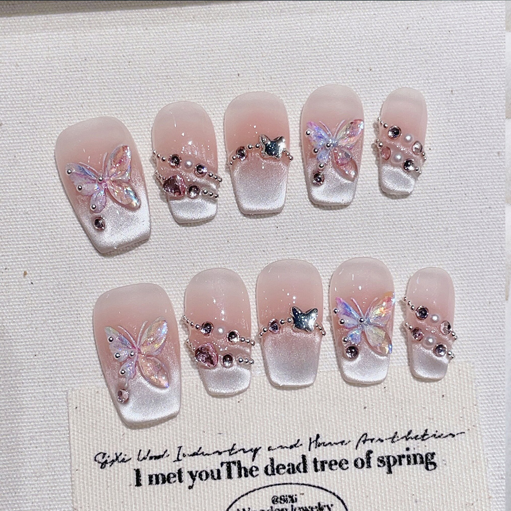Nail Art Elegant - 10pcs Short Trapezoid Handmade Press On