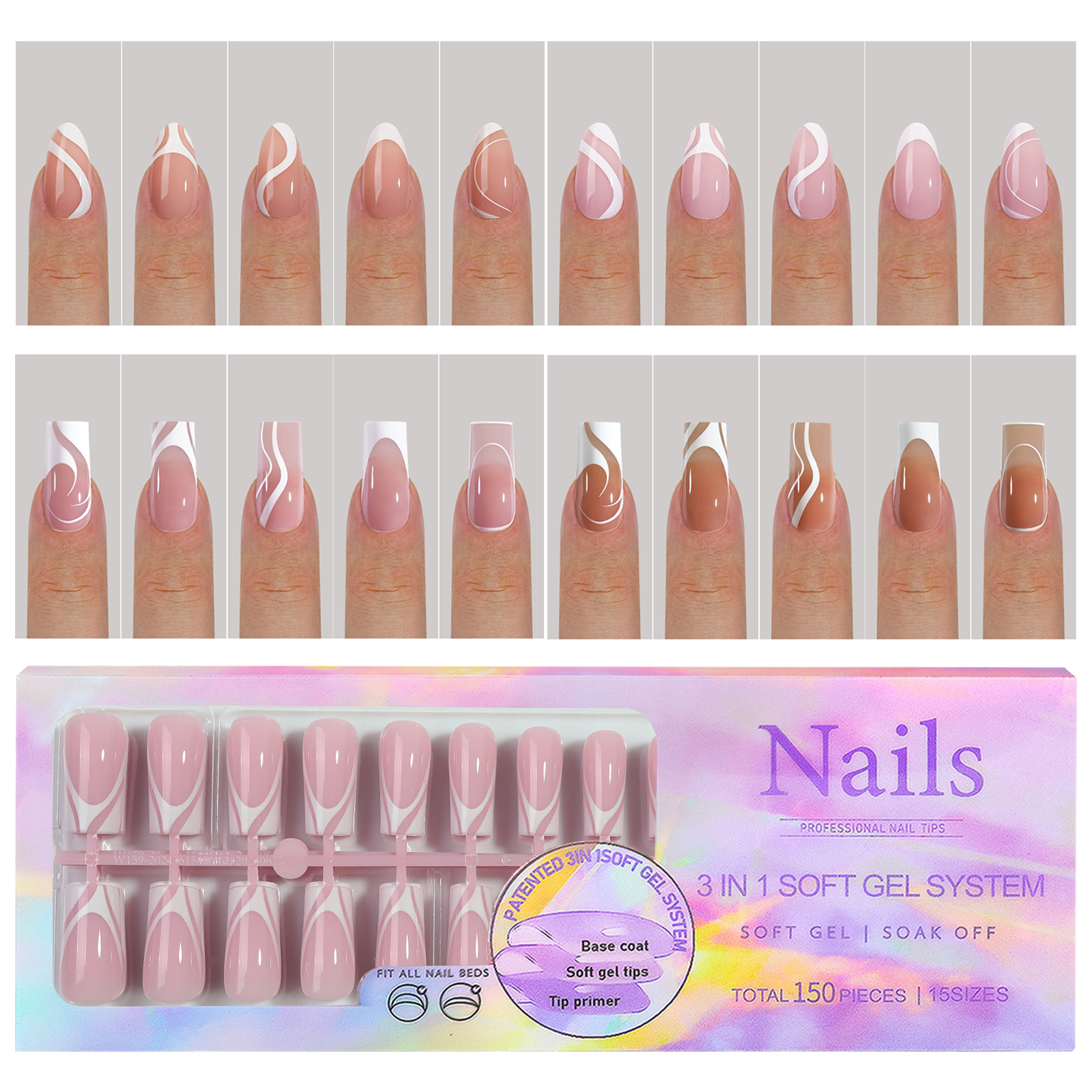Nail Art Oval - 150Pcs/Set French Ballet Press on Nails