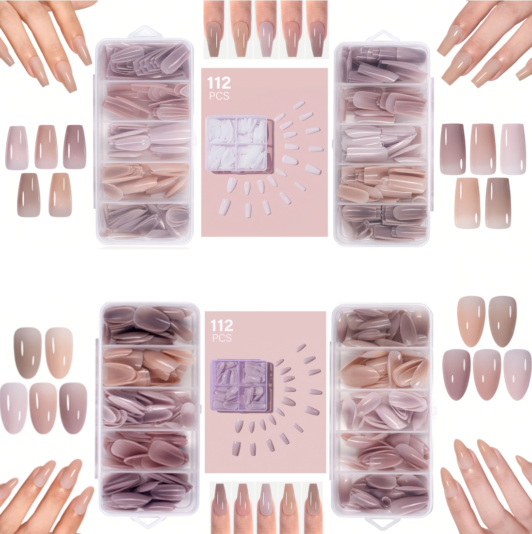 Nail Art Oval - 112pcs/140pcs1Box 5-color short coffin/almond/oval/square nail tips,
