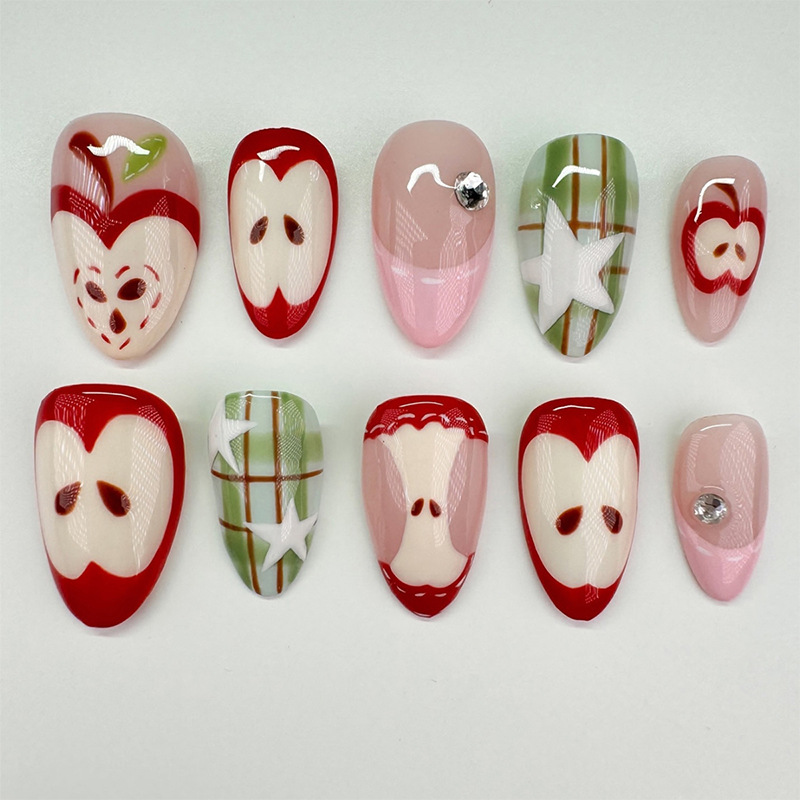 Nail Art Oval - 24Pcs Short French Almond Press on