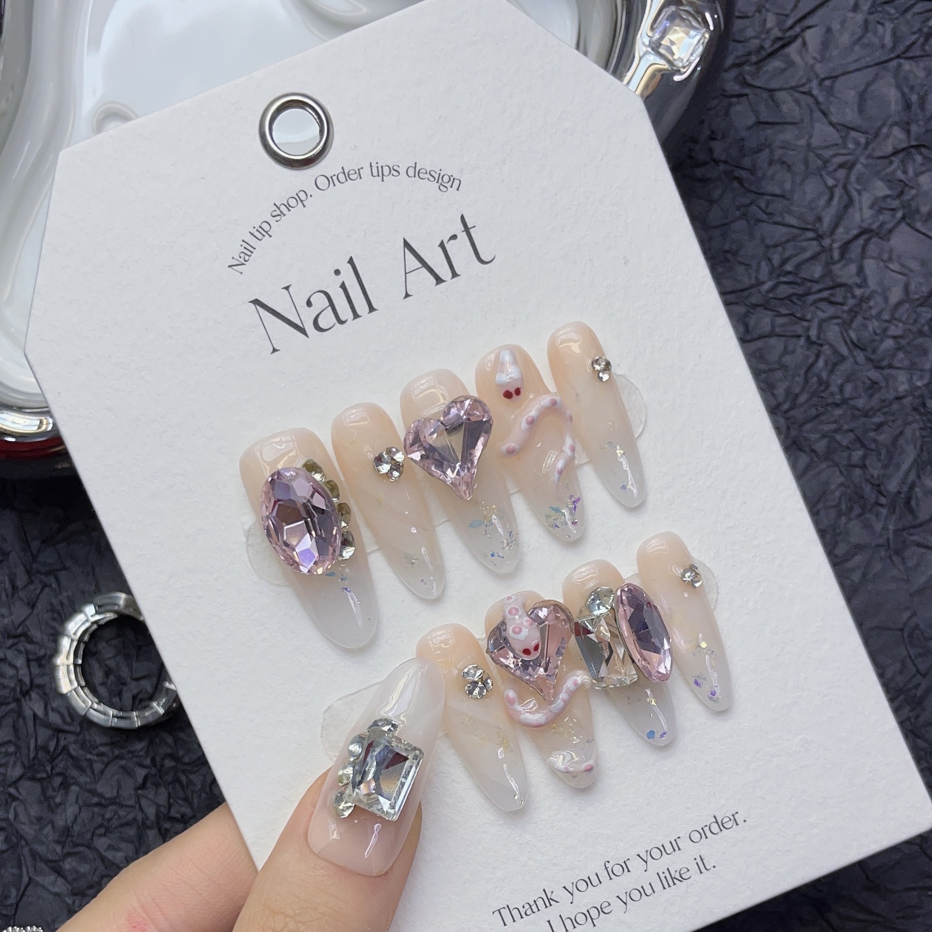 Nail Art Love - 10pcs Long 3D Pink Snake Oval