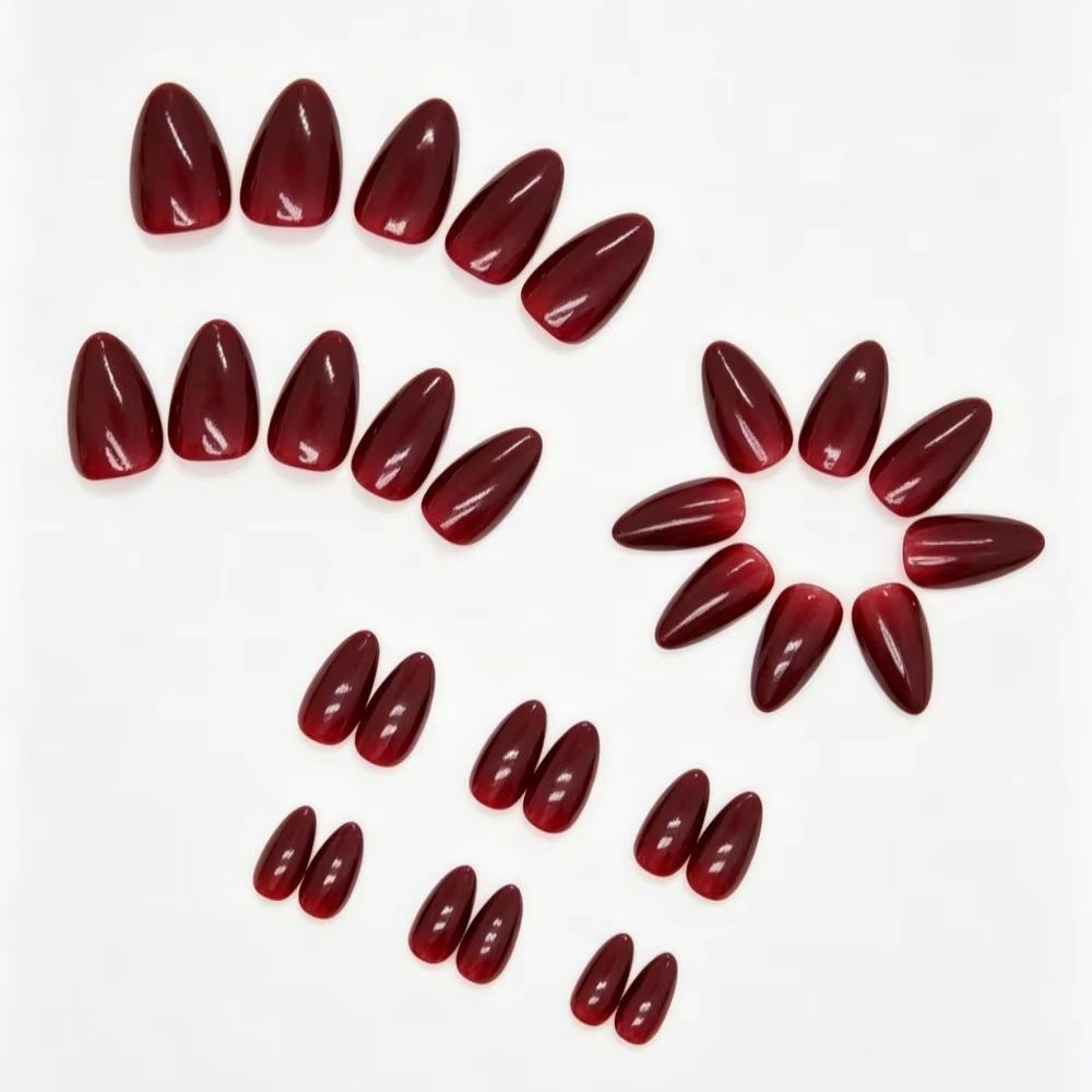 Nail Art Red Wine - 24Pcs/Set Simple Wine Red Fake Nails