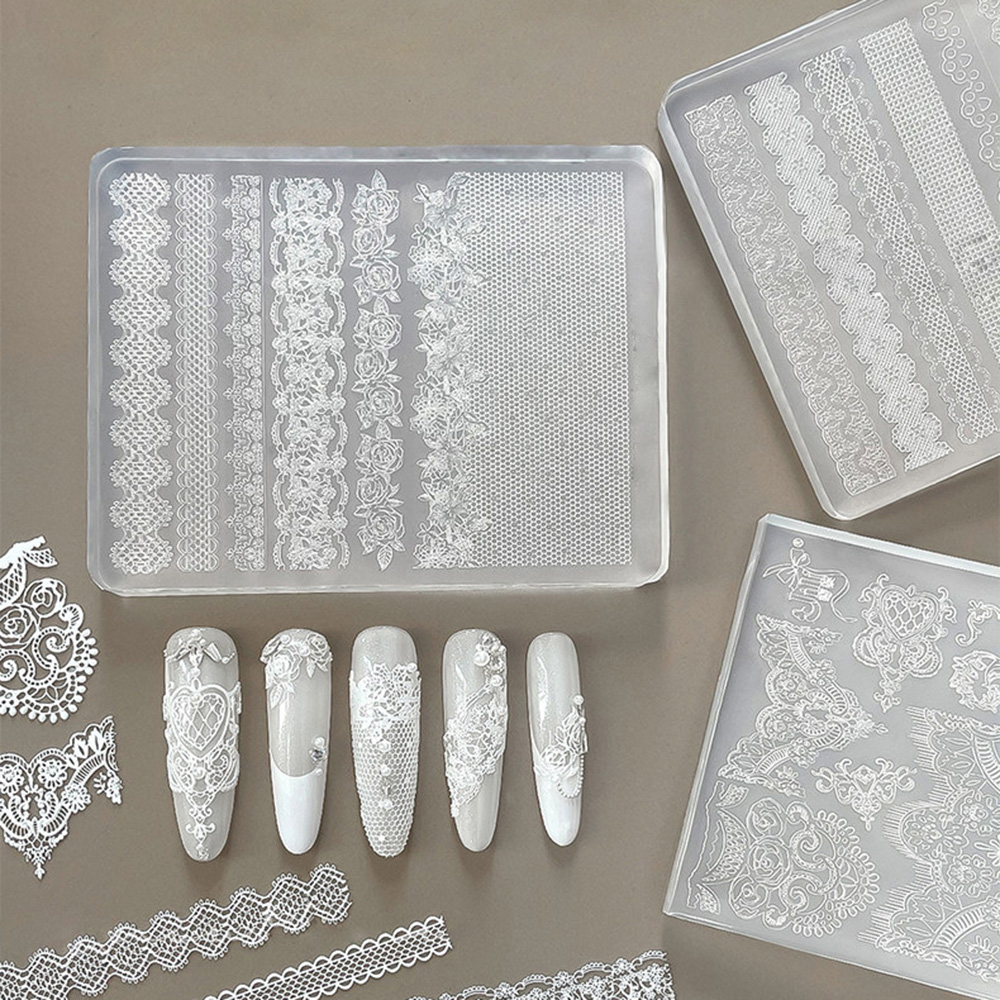 Nail Art Elegant - 1Pcs 3D Lace Rose Silicone Nail