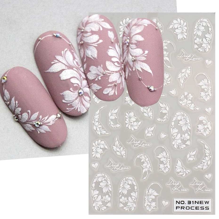 Nail Art Elegant - White Lace Flower Nail Art Sticker