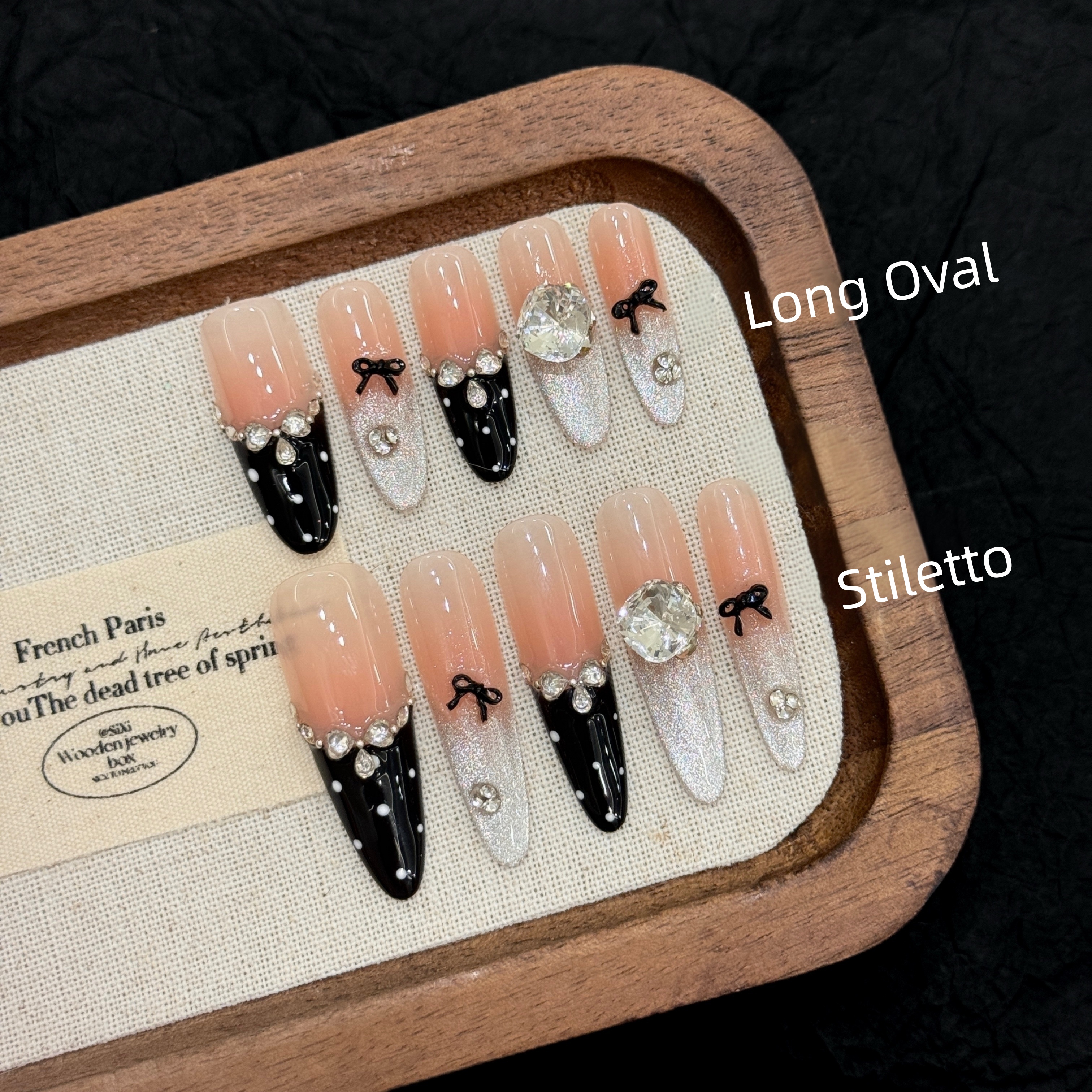 Nail Art Elegant - 10pcs Handmade Pressed Long Oval Nail