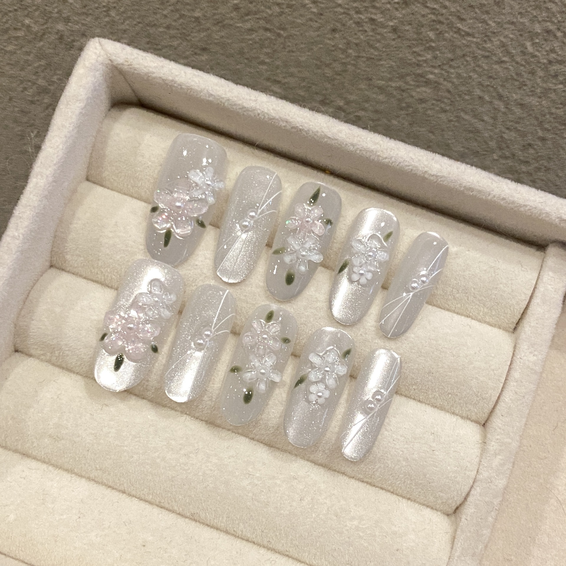 Nail Art Oval - 10pcs Glitter Sliver Press On Nails