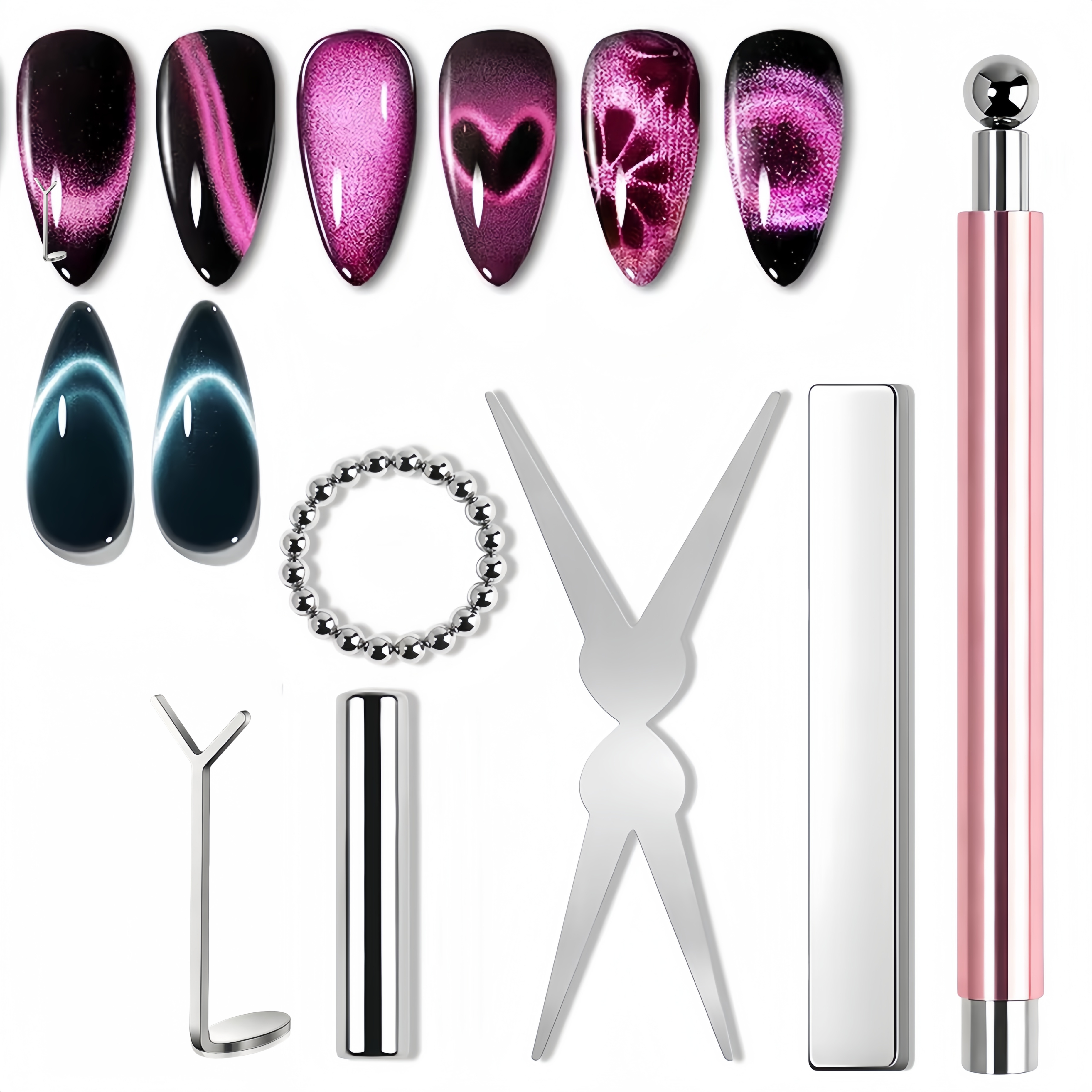Nail Gel Polish Set - 6pcs Cat Eye Nail Magnet Tool
