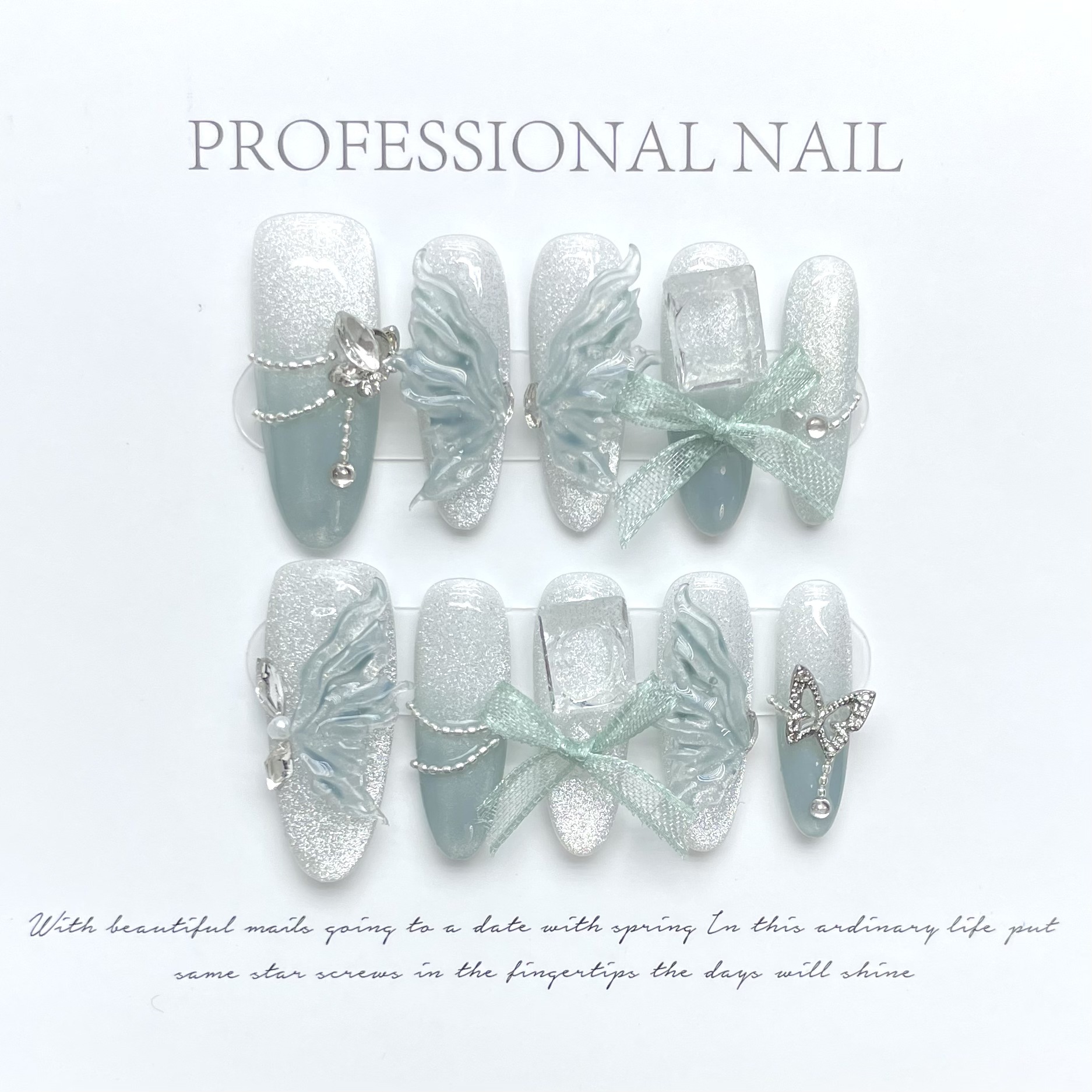 Nail Art Oval - 10pcs Pure Hand Pressed Long Oval