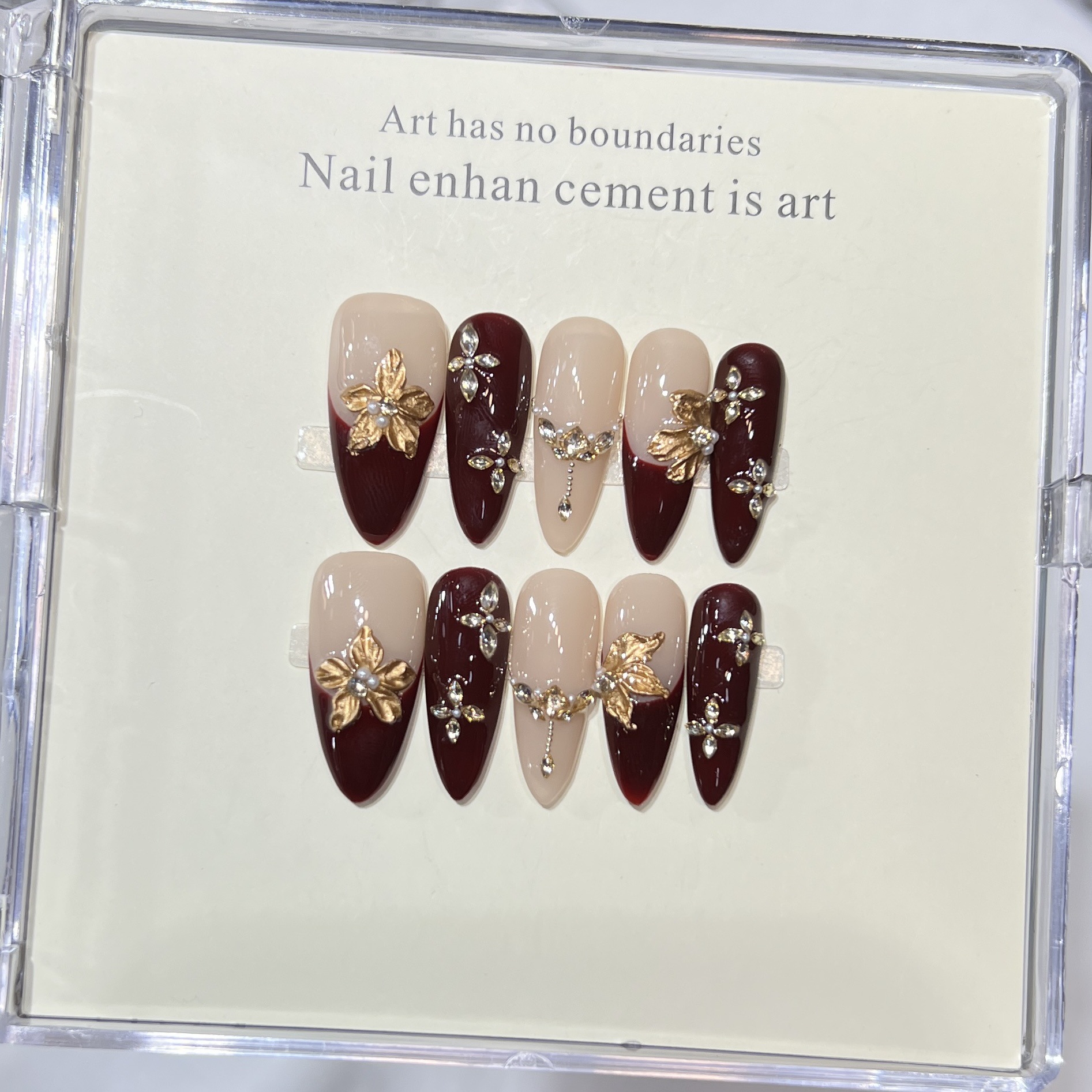 Nail Art Motif - 10Pcs Handmade Elegant French Detachable Fake