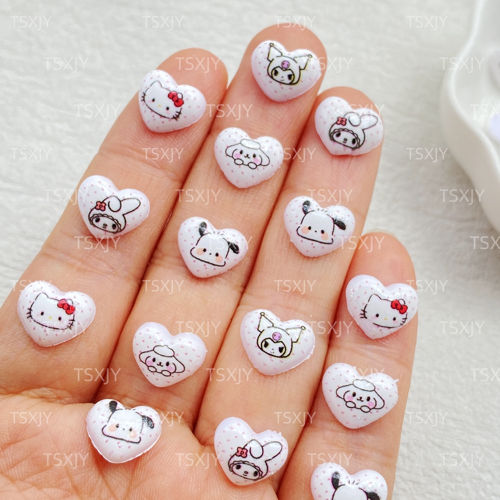 Nail Art Motif - 50PCS Mini Cartoon Heart Shaped Kitten,