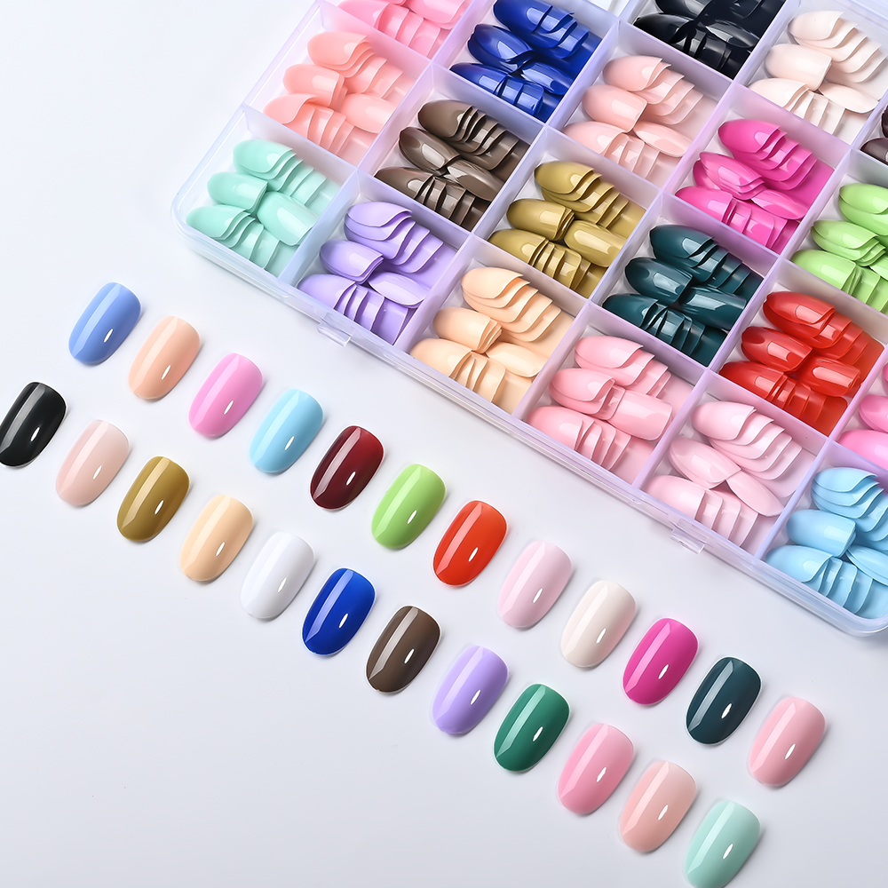 Nail Art Oval - 24Colors(288pcs) Colorful Short Oval Press On