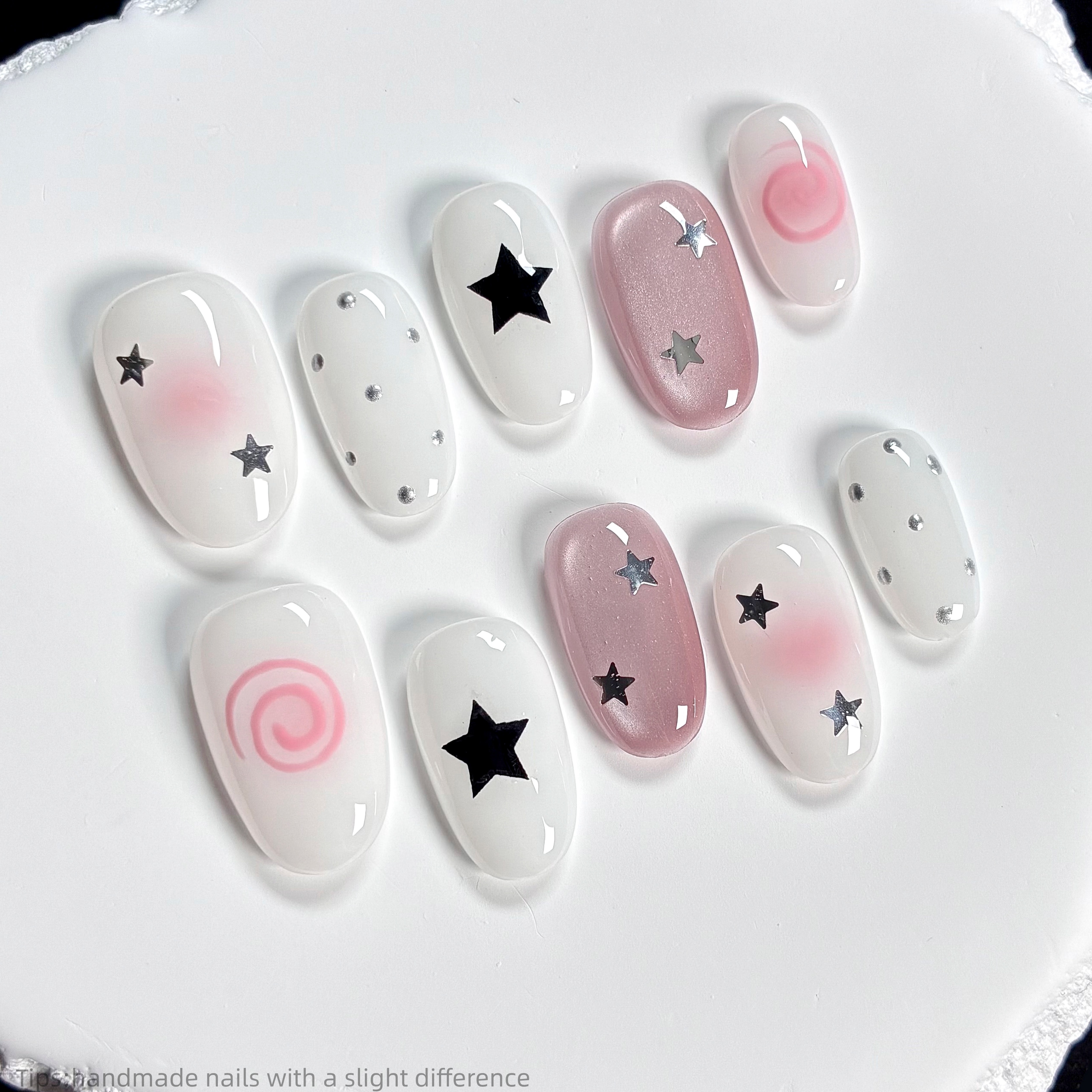 Nail Art Oval - 10pcs handmade pink press on nails