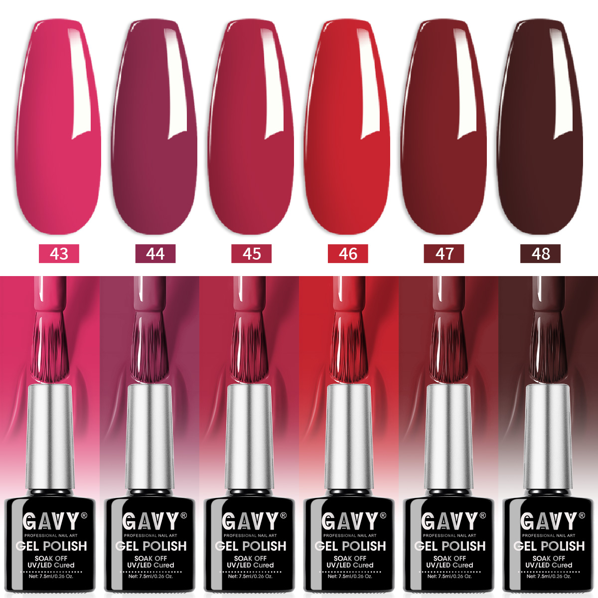 Nail Art Red Wine - GAVY 6PCS Red Tone Gel Nail