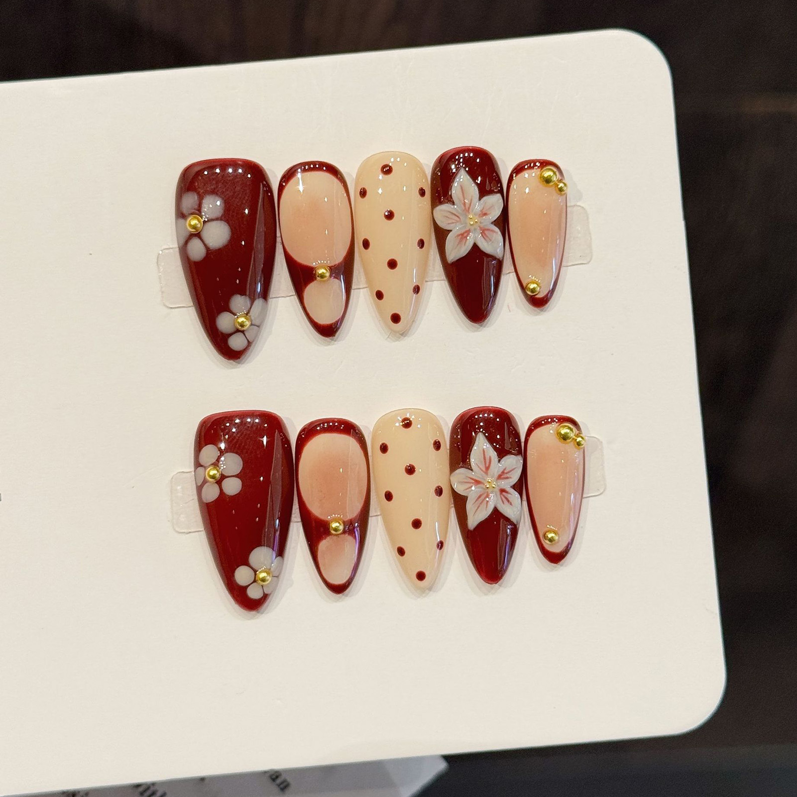 Nail Art Red Wine - 10pcs Handmade Wine Red French Press