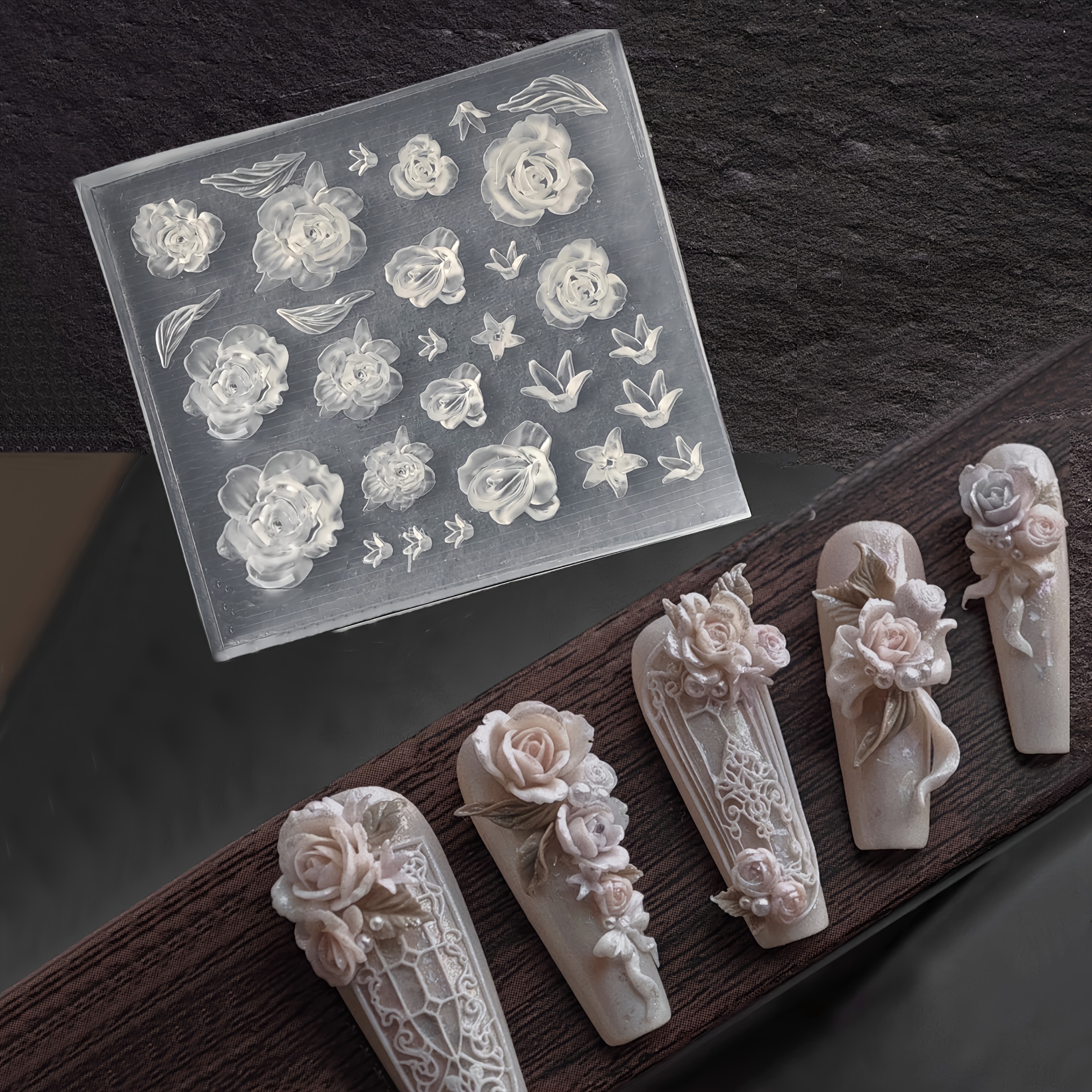 Nail Art Elegant - Elegant Rose Flower Nail Art Silicone