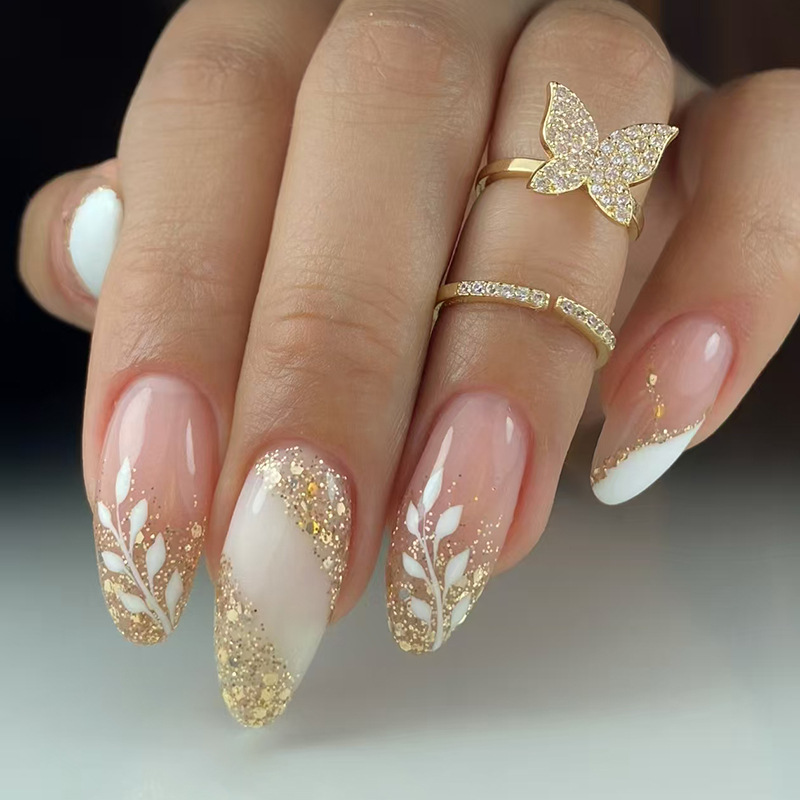 24pcs Gilded Flower Press on N - مراجعة Nail Art Oval وسعره