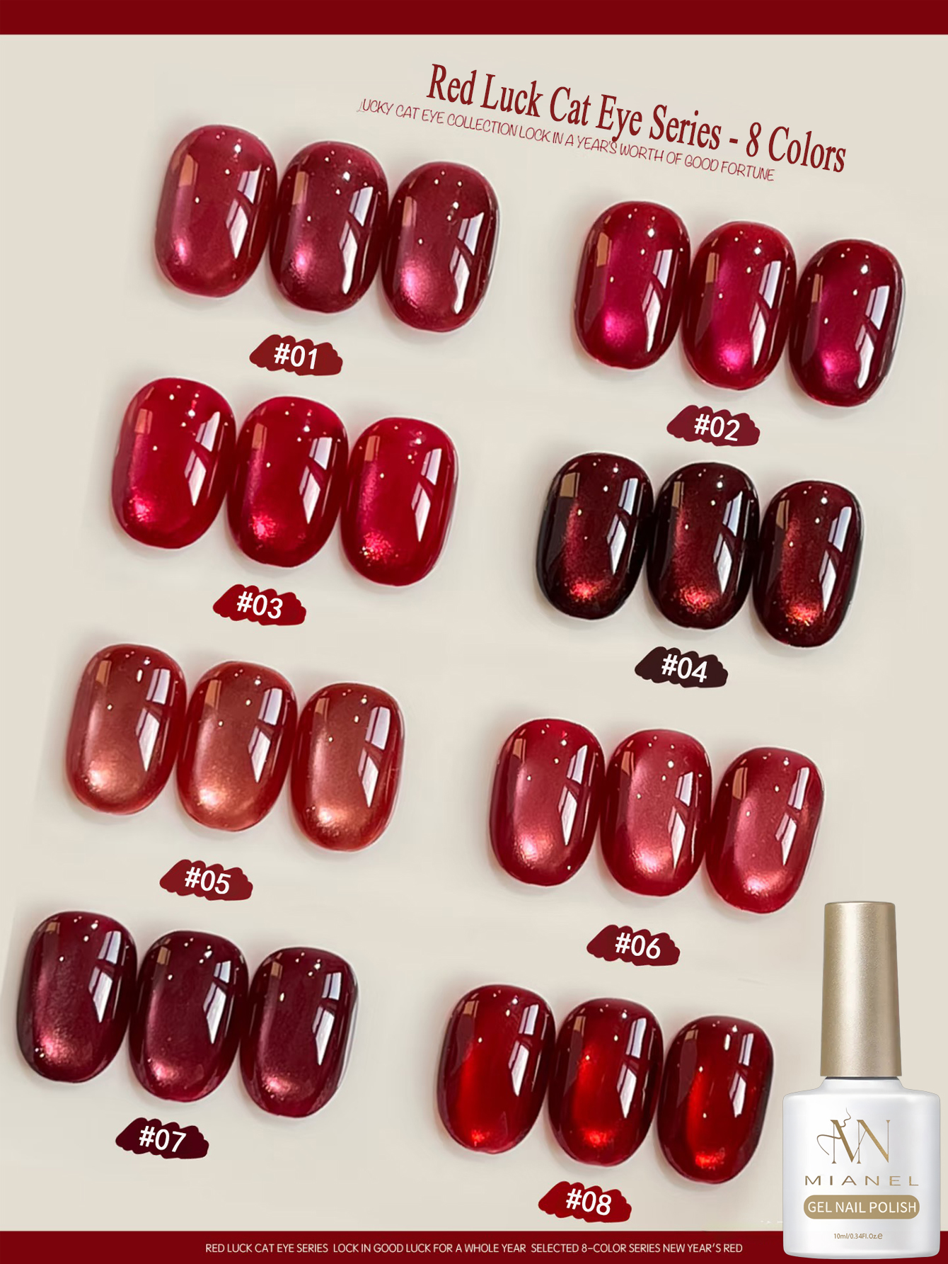 MIANEL 10ML Lucky Red Cat Eye  - مراجعة Nail Art Red Wine وسعره