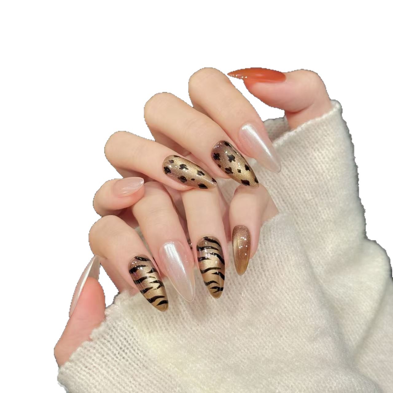 10pcs Handmade Almond Press On - مراجعة Nail Art Zebra Design وسعره