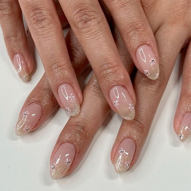 24Pcs Yellow Floral French Des - مراجعة Nail Art Oval وسعره