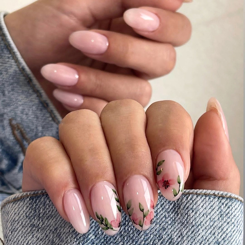 24Pcs Yellow Floral French Des - مراجعة Nail Art Oval وسعره