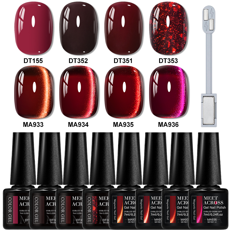 9pcs Red Glitter Cat Magnetic  - مراجعة Nail Art Red Wine وسعره