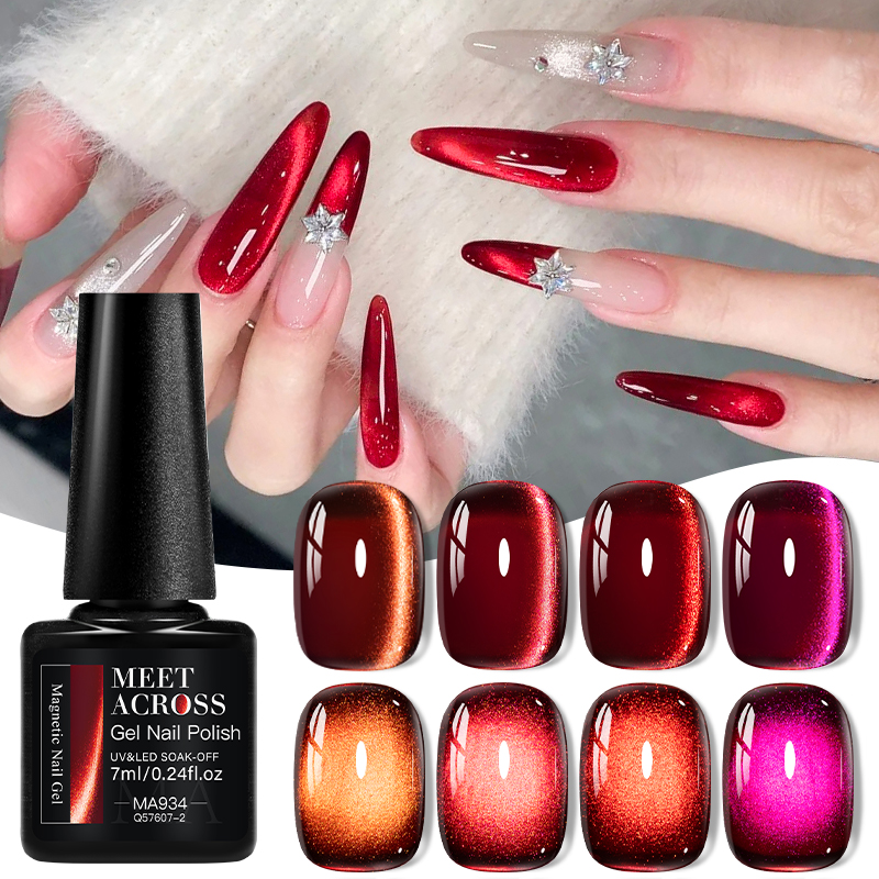 9pcs Red Glitter Cat Magnetic  - مراجعة Nail Art Red Wine وسعره