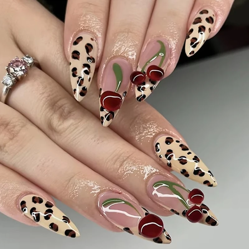 Leopard Print Long Pointed Fak - مراجعة Nail Art Love وسعره