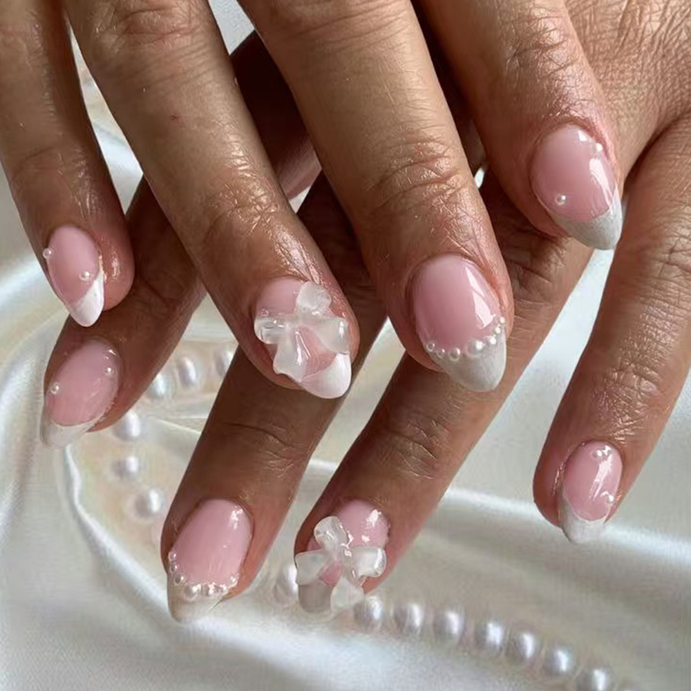 24pcs Short Oval White French  - مراجعة Nail Art Oval وسعره
