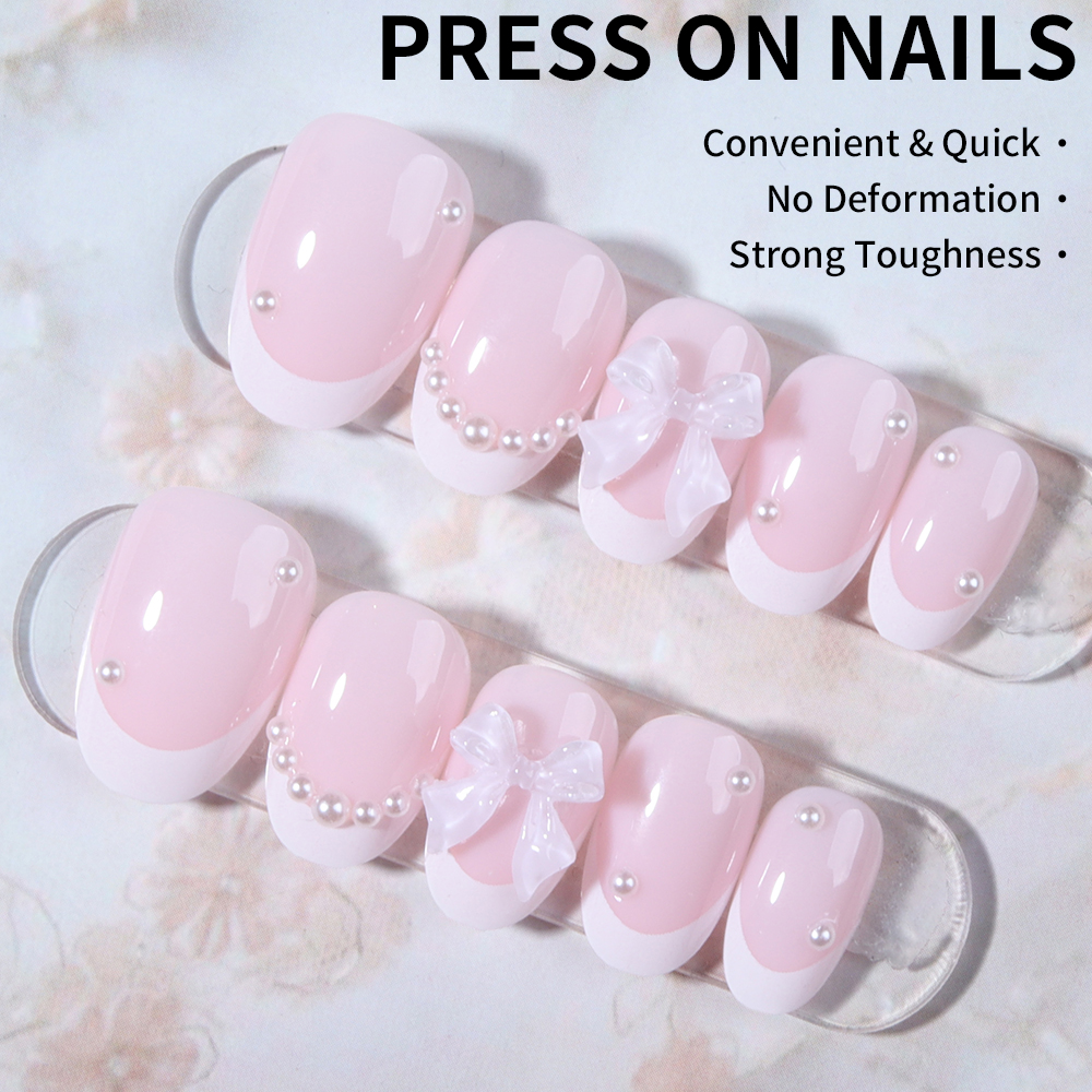24pcs Short Oval White French  - مراجعة Nail Art Oval وسعره