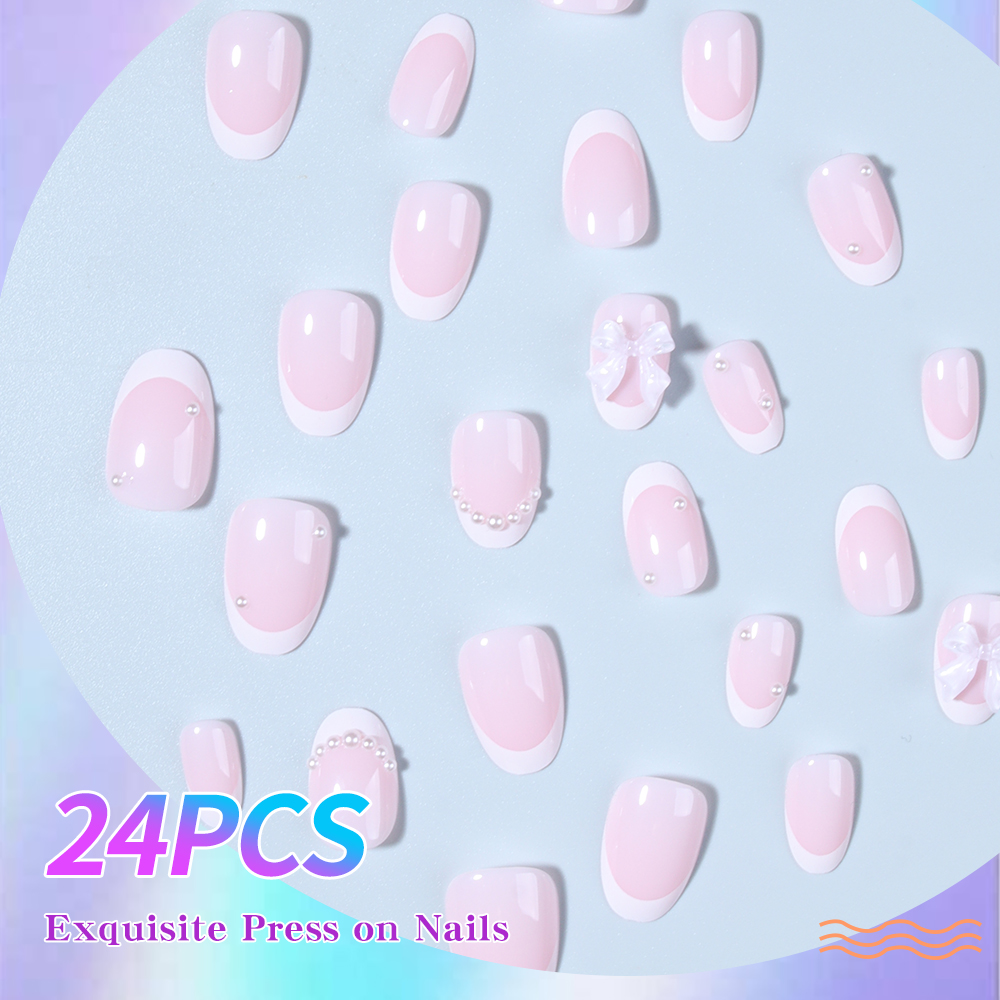 24pcs Short Oval White French  - مراجعة Nail Art Oval وسعره