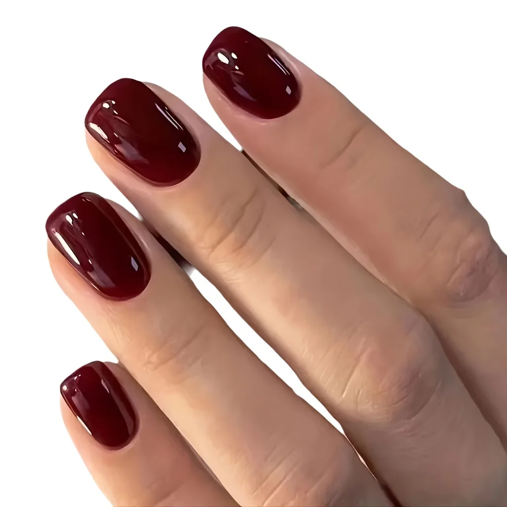 24Pcs Solid Color Wine Red Des - مراجعة Nail Art Red Wine وسعره