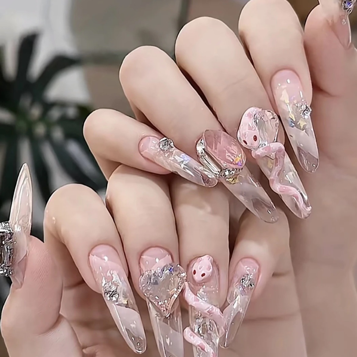 10pcs Long 3D Pink Snake Oval  - مراجعة Nail Art Love وسعره