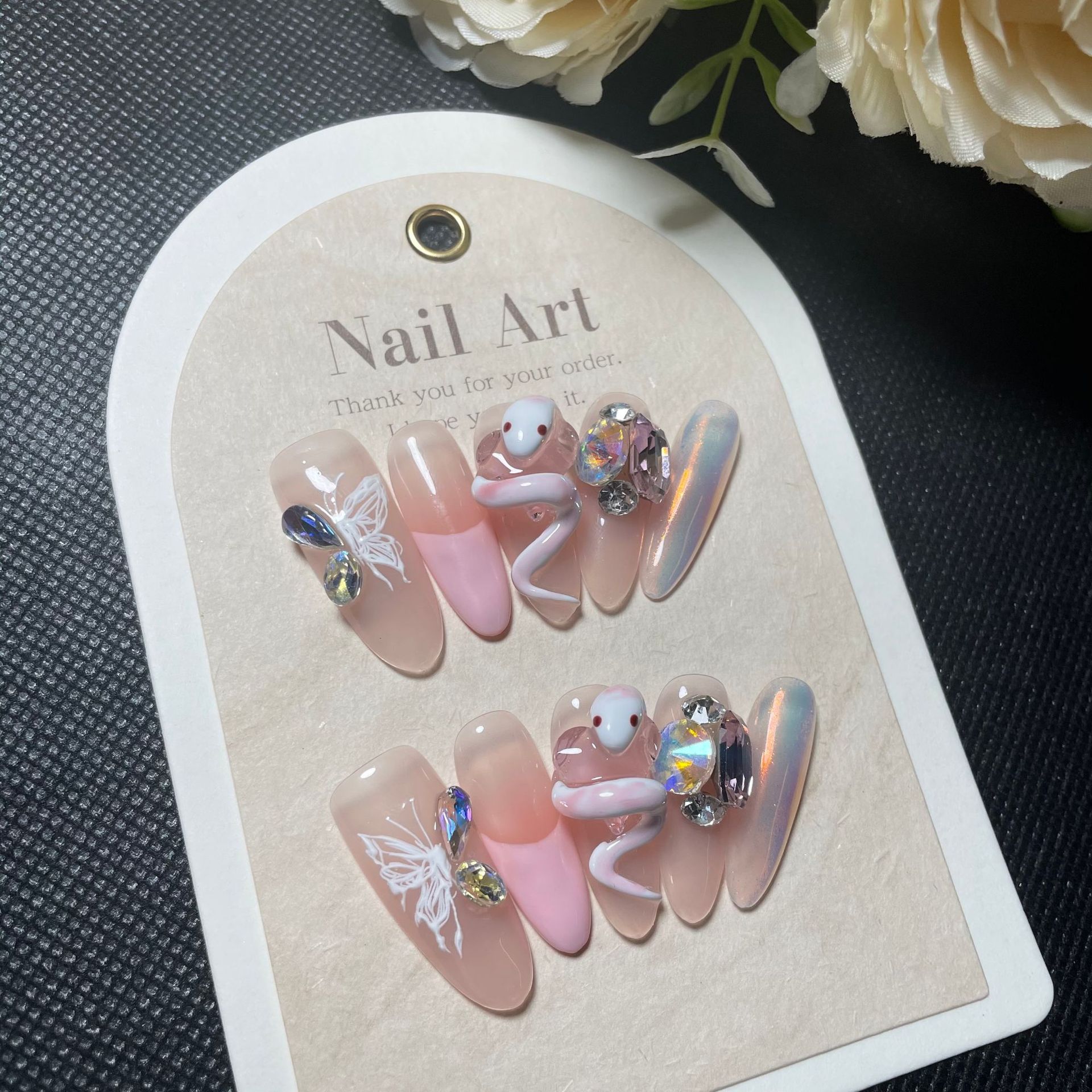 10pcs Long 3D Pink Snake Oval  - مراجعة Nail Art Love وسعره