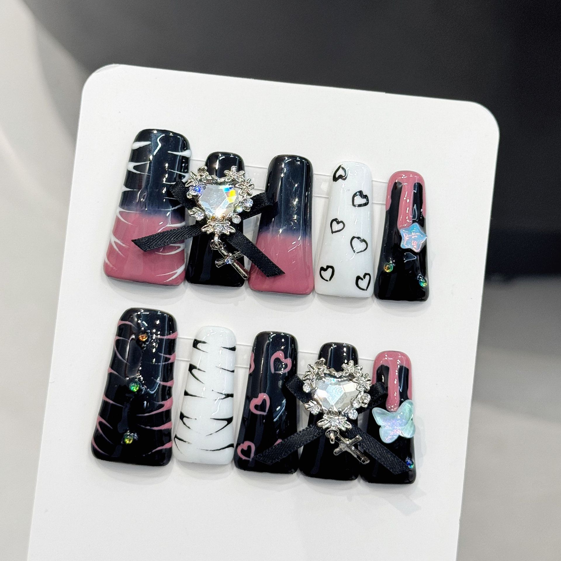 10pcs Pure Hand Pressed Long D - مراجعة Nail Art Love وسعره