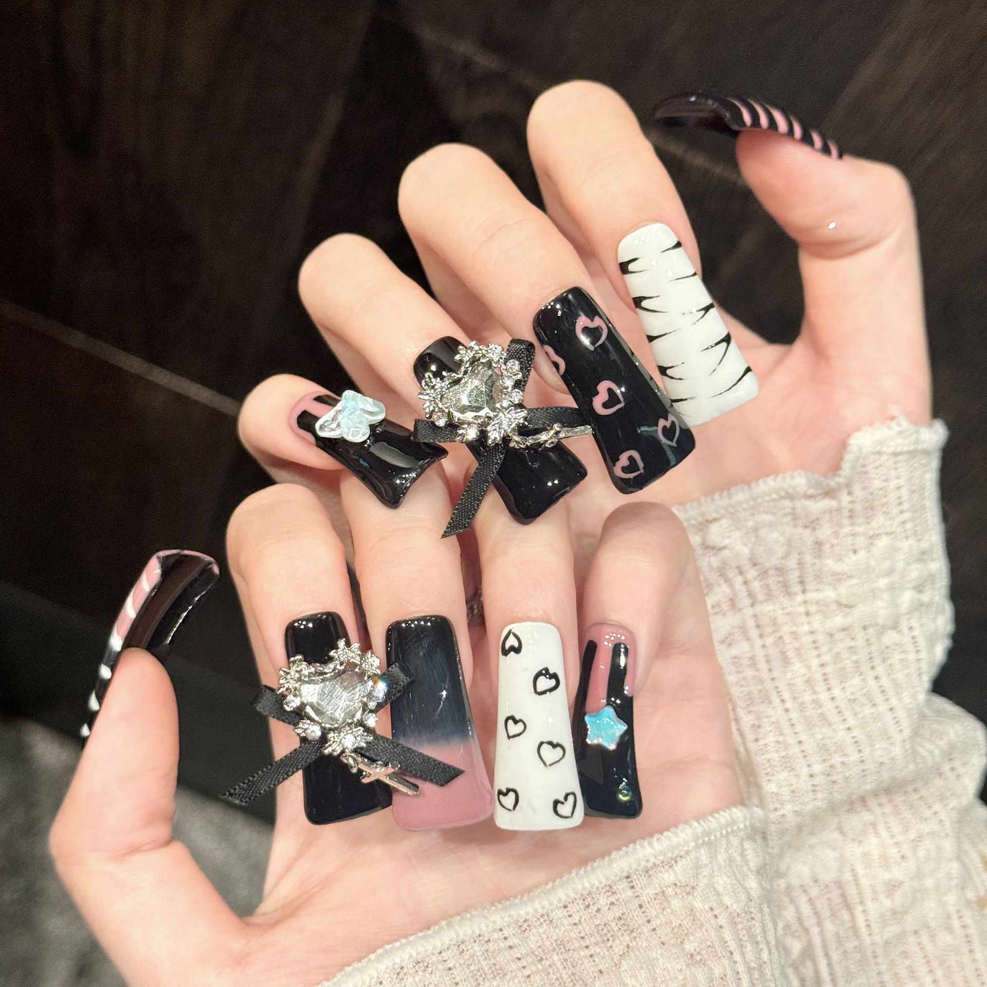 10pcs Pure Hand Pressed Long D - مراجعة Nail Art Love وسعره
