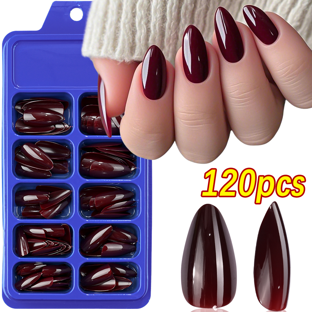 120Pcs Wine Red Short Almond F - مراجعة Nail Art Red Wine وسعره