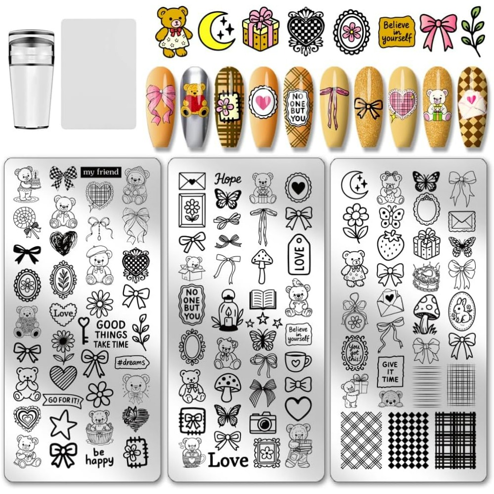 3pcs Cute Bear Nail Stamping P - مراجعة Nail Art Love وسعره