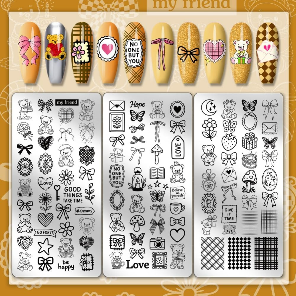 3pcs Cute Bear Nail Stamping P - مراجعة Nail Art Love وسعره