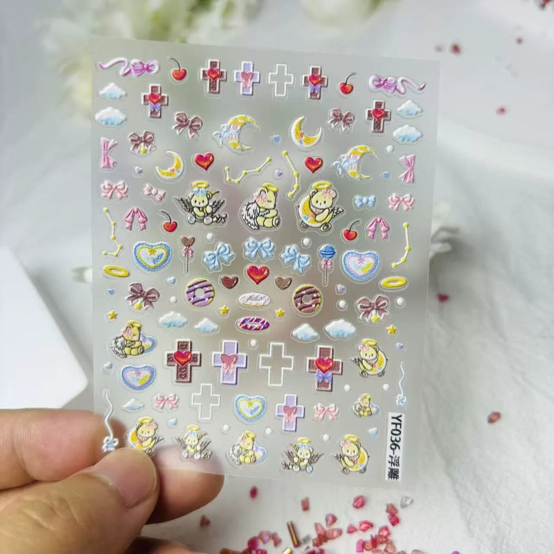 Cute Angel Bear Cartoon 3D Rel - مراجعة Nail Art Motif وسعره