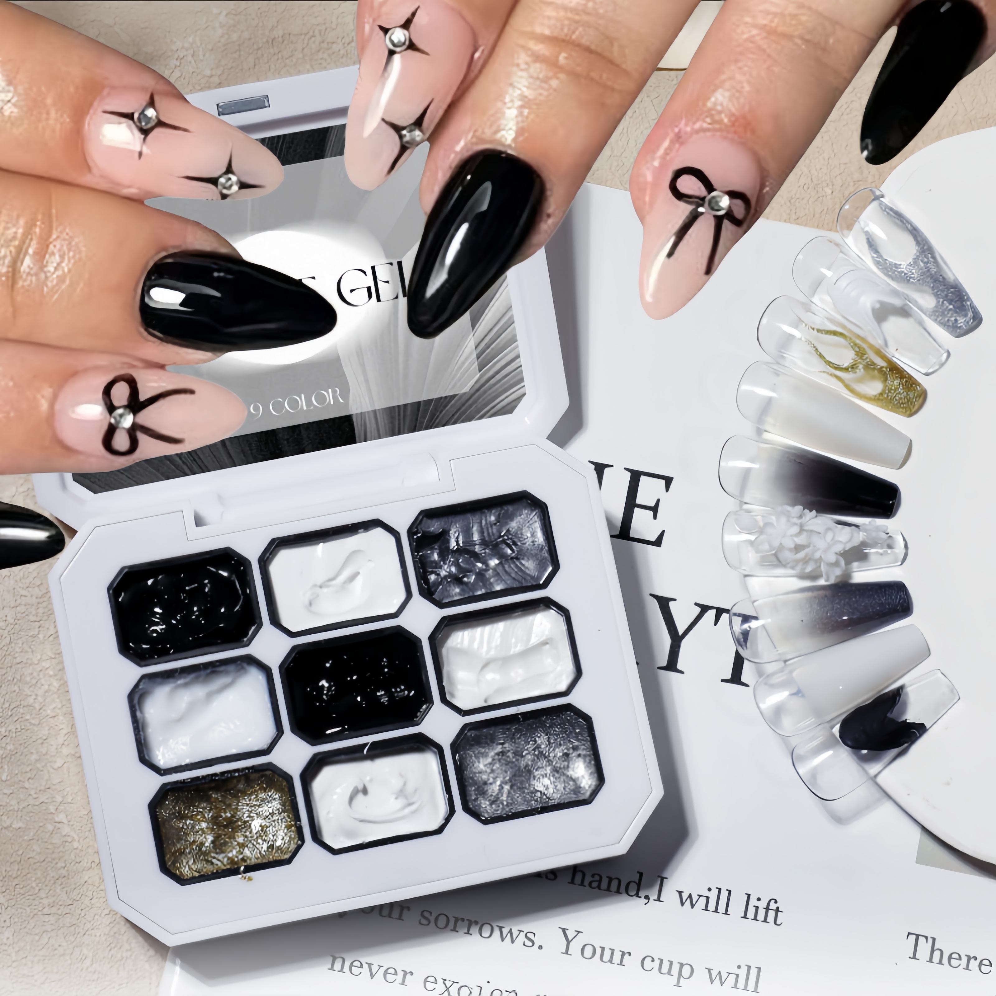 1 set of black and white solid - مراجعة Nail Gel Polish Set وسعره