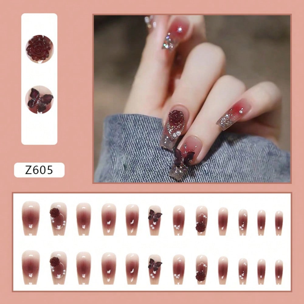 24Pcs Red Rose Butterfly Press - مراجعة Nail Art Elegant وسعره