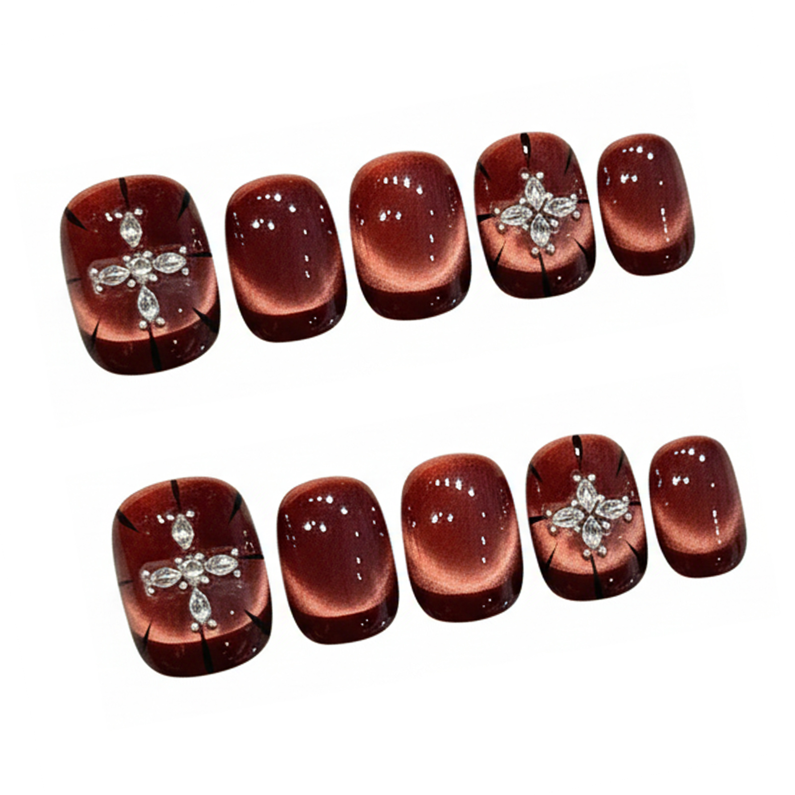 10pcs Wine-red Cat's Eye Press - مراجعة Nail Art Elegant وسعره