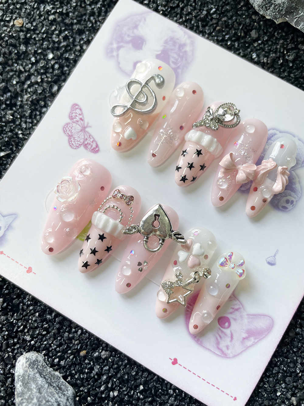 10Pcs Handmade Pink Sweet Long - مراجعة Nail Art Love وسعره