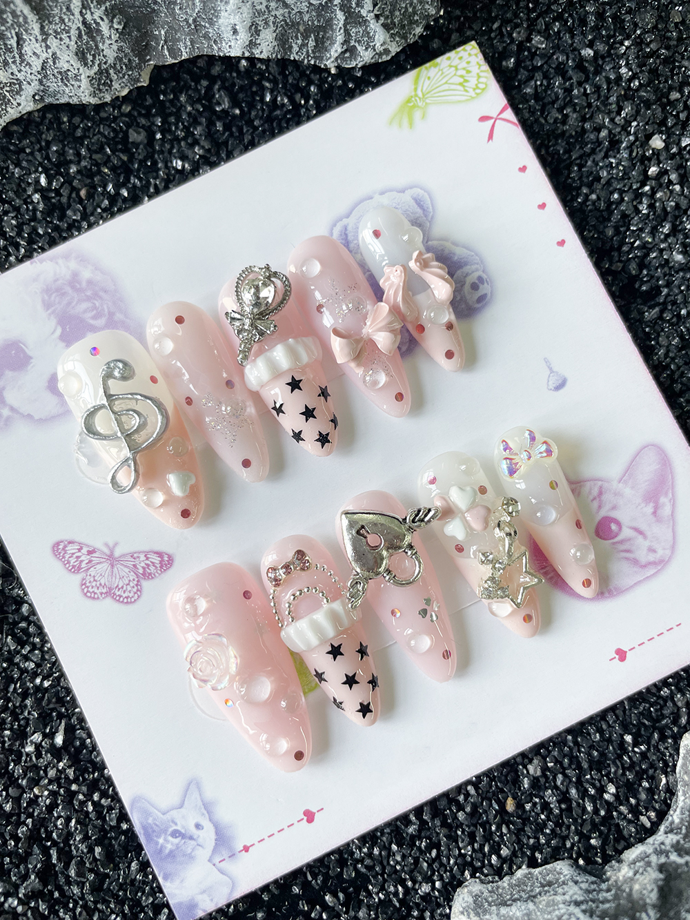 10Pcs Handmade Pink Sweet Long - مراجعة Nail Art Love وسعره