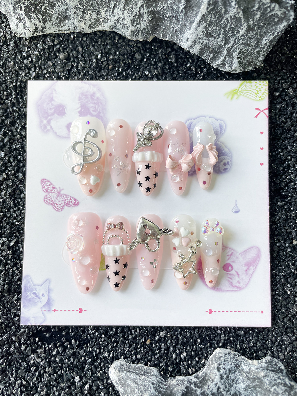 10Pcs Handmade Pink Sweet Long - مراجعة Nail Art Love وسعره