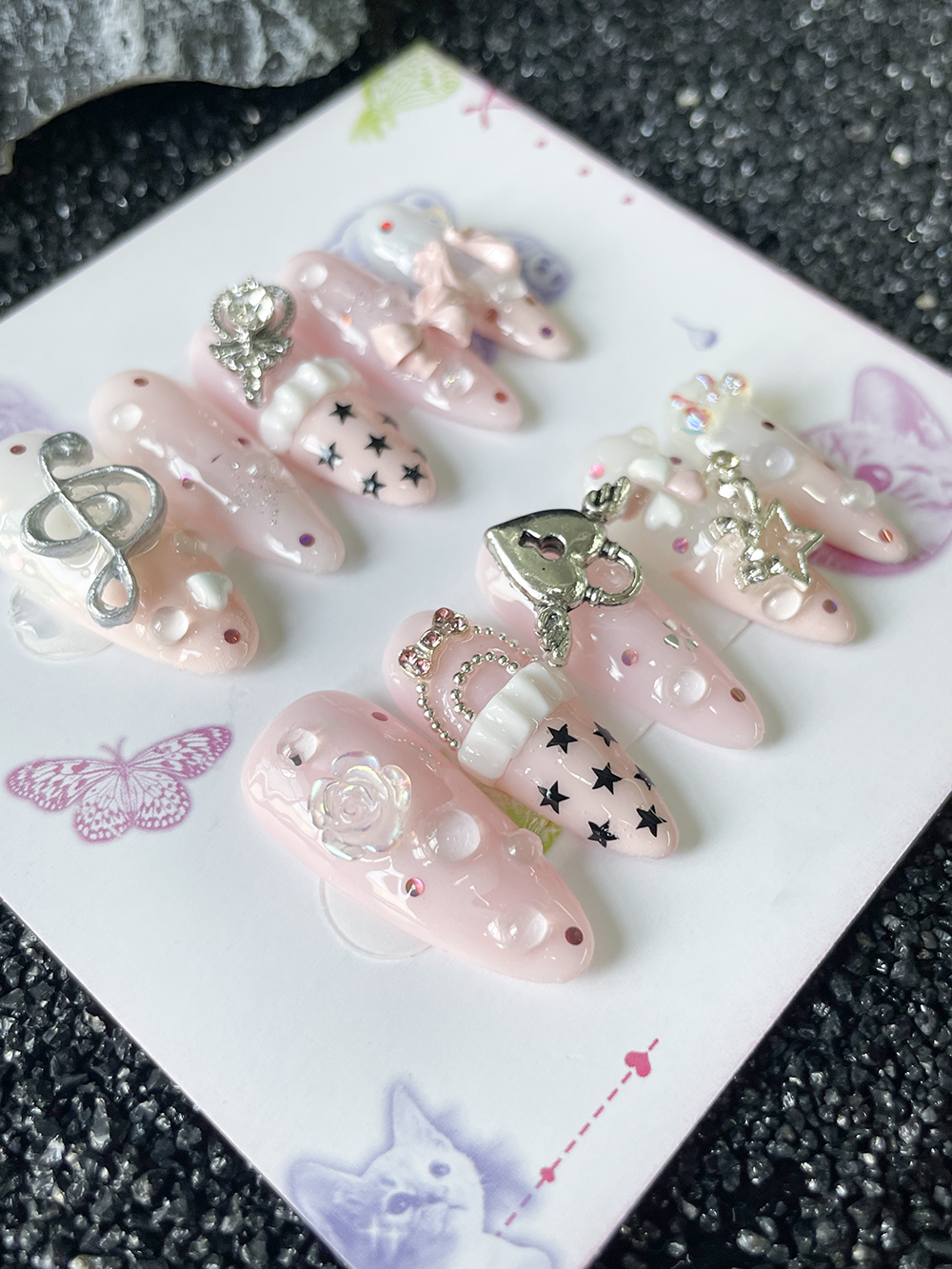 10Pcs Handmade Pink Sweet Long - مراجعة Nail Art Love وسعره