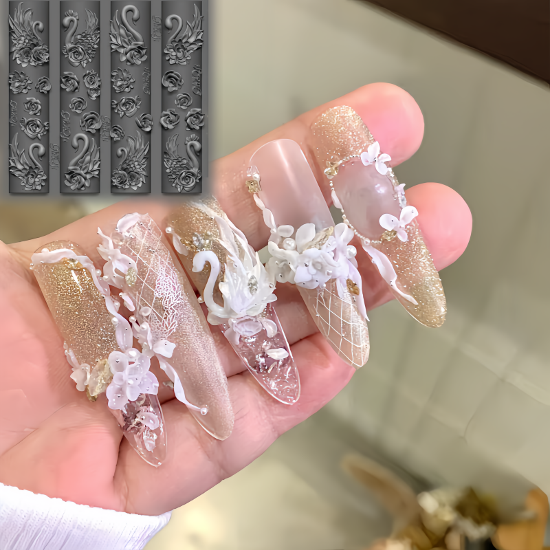 Elegant Swan Rose Bow 3D Flowe - مراجعة Nail Art Elegant وسعره