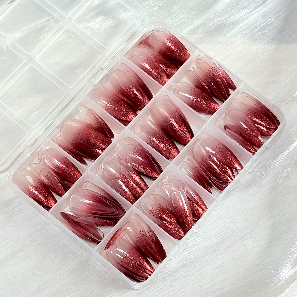 144pcs Red Gradient Glitter Fi - مراجعة Nail Art Red Wine وسعره