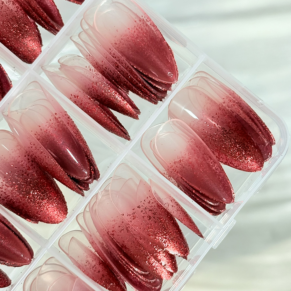 144pcs Red Gradient Glitter Fi - مراجعة Nail Art Red Wine وسعره