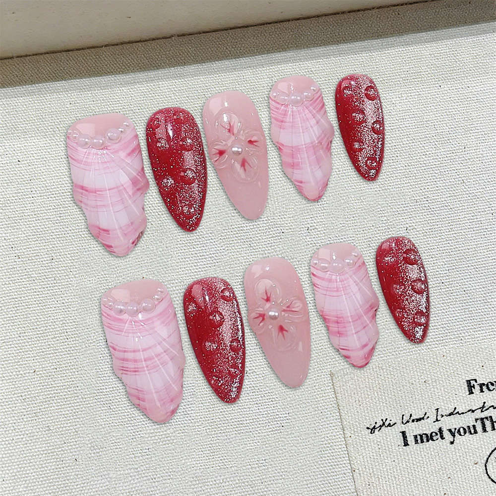 10pcs Medium Almond Handmade P - مراجعة Nail Art Elegant وسعره